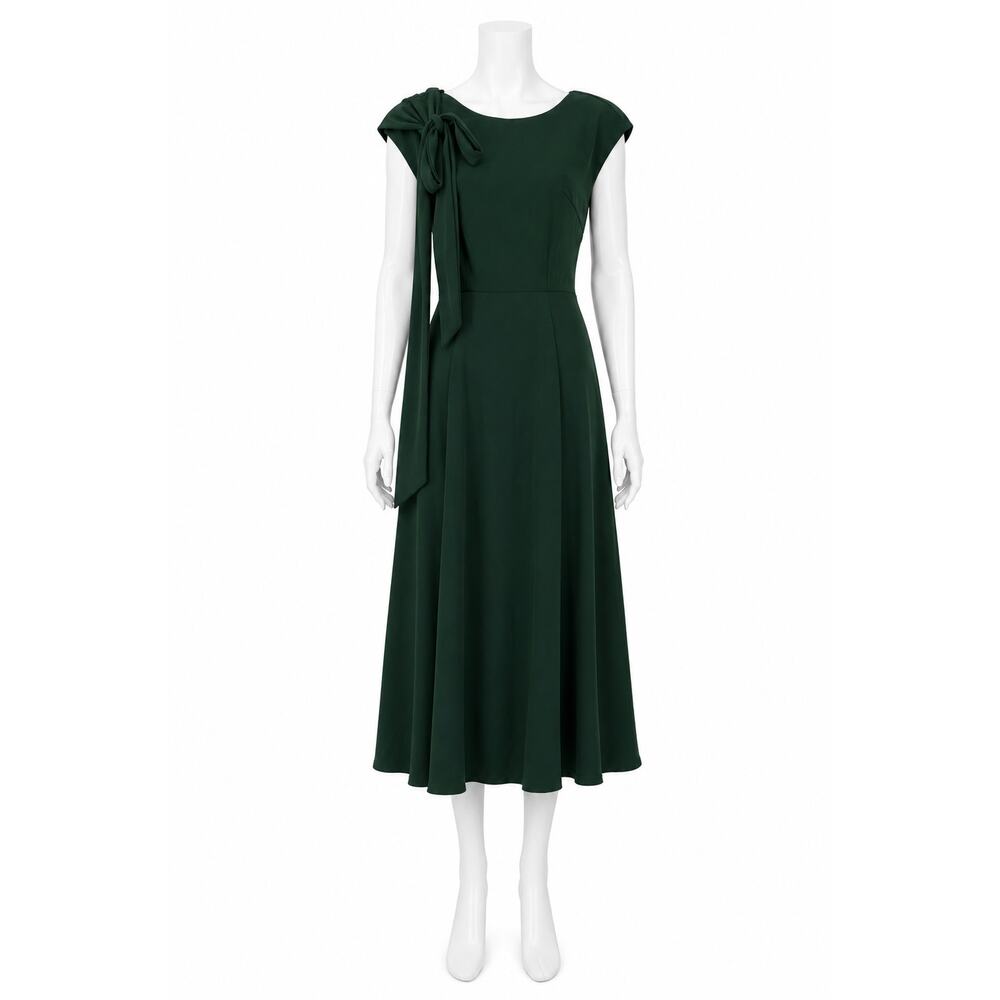 Convertible Bow Shoulder Midi Dress Wedding Guest Career Green Dress Tells M